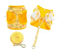 Dog Harness and Leash Set with Angle Wings,Pet Adjustable Mesh Vest Harness with Wings and Bow for Small Medium Dogs Cats_S(Yellow Flower)