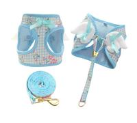 Dog Harness and Leash Set with Angle Wings,Pet Adjustable Mesh Vest Harness with Wings and Bow for Small Medium Dogs Cats_M(Blue Flower)