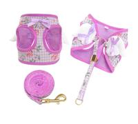 Dog Harness and Leash Set with Angle Wings,Pet Adjustable Mesh Vest Harness with Wings and Bow for Small Medium Dogs Cats_S(Purple Flower)