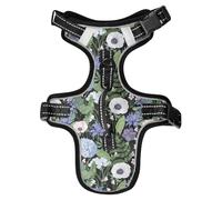 Dog Harness Botanical Wild Blooming Flowers on Black No Pull Reflective Adjustable Dog Vest with 2 Leash Clips and Easy Control Handle for Small Medium Dogs Cats S