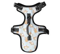 Dog Harness Cartoon Corgi Dog No Pull Reflective Adjustable Dog Vest with 2 Leash Clips and Easy Control Handle for Small Medium Dogs Cats M