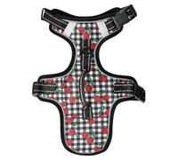 Dog Harness Cherry Black Plaid Checked No Pull Reflective Adjustable Dog Vest with 2 Leash Clips and Easy Control Handle for Small Medium Dogs Cats M