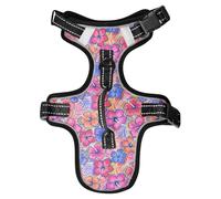 Dog Harness Colorful Hibiscus Flower No Pull Reflective Adjustable Dog Vest with 2 Leash Clips and Easy Control Handle for Small Medium Dogs Cats M