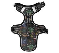Dog Harness Colorful Ufo Aliens Spaceship No Pull Reflective Adjustable Dog Vest with 2 Leash Clips and Easy Control Handle for Small Medium Dogs Cats M