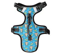 Dog Harness Cute Monkey Banana Blue No Pull Reflective Adjustable Dog Vest with 2 Leash Clips and Easy Control Handle for Small Medium Dogs Cats M