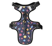 Dog Harness Cute Planets Colorful Rockets Stars No Pull Reflective Adjustable Dog Vest with 2 Leash Clips and Easy Control Handle for Small Medium Dogs Cats M