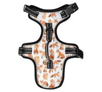 Dog Harness Fox Pattern No Pull Reflective Adjustable Dog Vest with 2 Leash Clips and Easy Control Handle for Small Medium Dogs Cats S