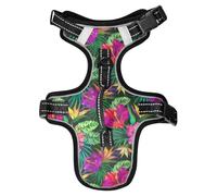 Dog Harness Hibiscus Palm Bird Of Paradise No Pull Reflective Adjustable Dog Vest with 2 Leash Clips and Easy Control Handle for Small Medium Dogs Cats M