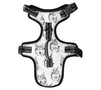 Dog Harness Husky Head Pattern No Pull Reflective Adjustable Dog Vest with 2 Leash Clips and Easy Control Handle for Small Medium Dogs Cats S