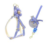 Dog Harness & Lead Set, No-Pull No-Choke Adjustable Easy-On Puppy Harness for Small Medium Dogs, Soft Nylon 3D Flower Bowknot, with 150cm Lead for Walk Training (M (3-8kg),Blue)