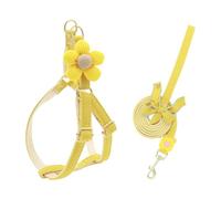 Dog Harness & Lead Set, No-Pull No-Choke Adjustable Easy-On Puppy Harness for Small Medium Dogs, Soft Nylon 3D Flower Bowknot, with 150cm Lead for Walk Training (S (1.5-4kg),Yellow)