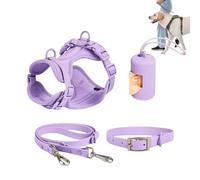 Dog Harness Lead Set - No Pull Pet Collar and Combo, Step-In Adjustable Design | Comfortable Walking Harness with Poop Bag Holder, Ideal for Medium Dogs and Puppies in Daily Outdoor Use