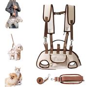 Dog Harness Leash Carrier, Upgrade Multi-Function Pet Carrier Backpack, Adjustable Crossbody Pet Harness Backpack with Traction Leash, for Small and Medium Cats Dogs (Beige,S)