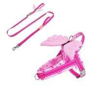 Dog Harness Leash Set with Angel Wings,No Pull Pet Escape Proof Harness with Close Range Control Handle,Step-in Dog Hanress for Samll Medium Large Dogs_L(Pink)