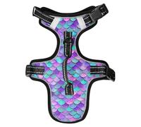 Dog Harness Mermaid Scale Glitter No Pull Reflective Adjustable Dog Vest with 2 Leash Clips and Easy Control Handle for Small Medium Dogs Cats M