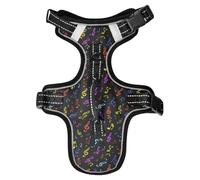 Dog Harness Musical Notes Pattern No Pull Reflective Adjustable Dog Vest with 2 Leash Clips and Easy Control Handle for Small Medium Dogs Cats S