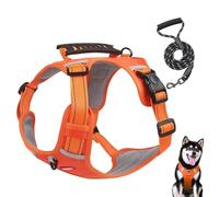 Dog Harness No Pull Adjustable Heavy Duty Pet Vest Escape Proof Puppy Harness Easy Control Handle & Reflective Strips for Small Medium Large Dogs Outdoor Training Walking (Orange, S)