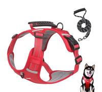 Dog Harness No Pull Adjustable Heavy Duty Pet Vest Escape Proof Puppy Harness Easy Control Handle & Reflective Strips for Small Medium Large Dogs Outdoor Training Walking (Red, L)