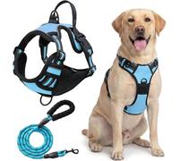Dog Harness,No Pull Pet,Adjustable Reflective Front Clip With Easy Control Handle,Metal Rings For Training Or Walking(Blue,L)