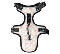 Dog Harness Pink Bow Rhombus Plaid No Pull Reflective Adjustable Dog Vest with 2 Leash Clips and Easy Control Handle for Small Medium Dogs Cats S