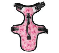 Dog Harness Pink Bows Love Pattern No Pull Reflective Adjustable Dog Vest with 2 Leash Clips and Easy Control Handle for Small Medium Dogs Cats S