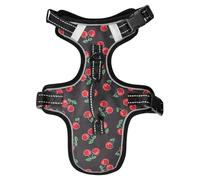 Dog Harness Red Cherry Leaves Black No Pull Reflective Adjustable Dog Vest with 2 Leash Clips and Easy Control Handle for Small Medium Dogs Cats S