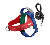 Dog Harness + Rope Reflective Breathable Widened Explosion-proof Harness for Small and Medium-sized Dogs(Red+Blue,XL)