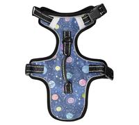 Dog Harness Stars Rockets Planets Blue No Pull Reflective Adjustable Dog Vest with 2 Leash Clips and Easy Control Handle for Small Medium Dogs Cats S