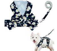 Dog Harness Vest Set for Small Girl Dogs with D-Ring Soft Comfortable Mesh Dog Harness Vest Pet Daisy Floral Bow Tie for Small Medium Large Dogs (Dark blue, XS)
