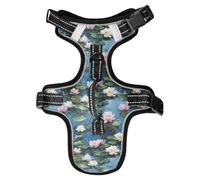 Dog Harness Water Lotus Flower No Pull Reflective Adjustable Dog Vest with 2 Leash Clips and Easy Control Handle for Small Medium Dogs Cats M