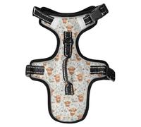 Dog Harness Watercolor Highland Cows Flowers No Pull Reflective Adjustable Dog Vest with 2 Leash Clips and Easy Control Handle for Small Medium Dogs Cats S