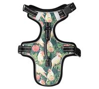 Dog Harness White Cockatoos Tropical Leave No Pull Reflective Adjustable Dog Vest with 2 Leash Clips and Easy Control Handle for Small Medium Dogs Cats S