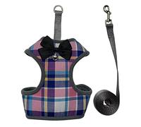 dog harness, With Lead Plaid Bow Vest Dog Harness Leash With Small Bell Pet Leashes Set A M(B,XS)