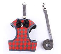 dog harness, With Lead Plaid Bow Vest Dog Harness Leash With Small Bell Pet Leashes Set A M(G,XS)