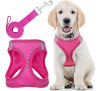 Dog Harness with Leash for Running, Hiking & Training - Large, Pink - Soft Padded & No Pull Design Pet Harness with Leash Clips + Reflective Strips for Small & Medium Dogs - by EcoEarth
