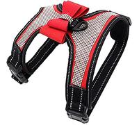 Dog Harness with Rhinestone Reflective, Cute Bling Ties Dog Harness Dog Leash, Reflective Chest Strap with Shiny Bow
