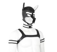 Dog Head Mask Full Face Hood,Pup Play Mask,neoprene Puppy Hood,Pup Play Mask For Men Women For Halloween Cosplay Novelty Costume (Color : White, Size : L)