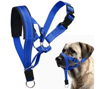 Dog Headcollar, Anti-Pull Dog Collar, Adjustable Reflective Dog Muzzles, No Pull Mouth Harness with Training Leash, L (Blue)