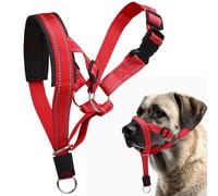 Dog Headcollar, Anti-Pull Dog Collar, Adjustable Reflective Dog Muzzles, No Pull Mouth Harness with Training Leash, L (Red)
