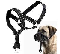 Dog Headcollar, Anti-Pull Dog Collar, Adjustable Reflective Dogs Muzzles, No Pull Mouth Harness with Training Leash, L (Black)