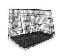 Dog Health Dog Travel Car Crate with Divider, Double Sloped, 4 Doors, Removable Tray & Fold-Flat Design - Perfect For Small & Medium Dogs