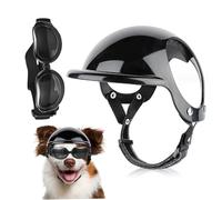 Dog Helmet and Goggles 2Pcs/Set Adjustable Chin Strap Dome Dog Helmet with Ear Hole Windproof Stylish Decorative Goggles Pet Supplies, Pet Supplies