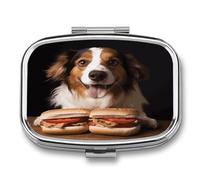 Dog Holding A Hot Dog Pill Box Medicine Pill Organizer Small Pill Case Travel Pill Container Portable Pill Case for Pocket 2 Compartment Pill Holder Pill Boxes for Travel