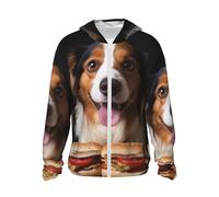 Dog Holding A Hot Dog Sun Protection Hoodie Jacket Full Zip Upf 50+ Long Sleeve Sun Shirt With Pocket Outdoor, Black, S