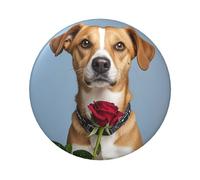 Dog Holding A Rose Button Pins 12 Pcs, 2.4 Inch Round Button Badges Metal Personalized Picture Photo Pin Buttons Kit For Craft Supplies Christmas Diy Party Projects