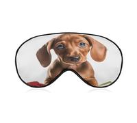 Dog Holding A Rose Sleep Mask Light Blocking Eye Cover Polyester Eye Mask with Elastic Strap Blindfold for Side Sleeper Sleeping Masks Face Hugging for Women Men Travel