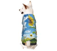Dog Hoodie Fall Winter Cozy Pet Clothes for Outdoor Activities Blue Sky White Clouds Sunflowers Tie Dye Print Pet Clothes