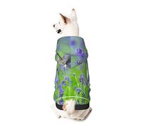 Dog Hoodie Pet Clothes Birds in Purple Lavender Floral Flowers Printed Pet Sweaters with Hat, Soft Polyester Coat Pajamas Warm Cute Pet Winter Clothes Shirt, for Small Medium Large Dogs Cats.