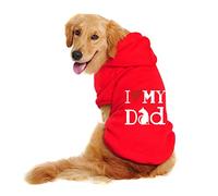 Dog Hoodie Pet Clothes Sweaters with Hat, I Love My Mom Dad Autumn Winter Sweat Shirt, Warm Cotton Outfits Pet Pullover Sweatshirt Puppy Sweater Jumper Dog Short Sleeve Jacket Coats (Red, L)