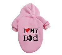 Dog Hoodie Pet Clothes Sweaters with Hat, I Love My Mom Dad Autumn Winter Sweat Shirt, Warm Cotton Outfits Pet Pullover Sweatshirt Puppy Sweater Jumper Dog Short Sleeve Jacket Coats (Pink, 5XL)